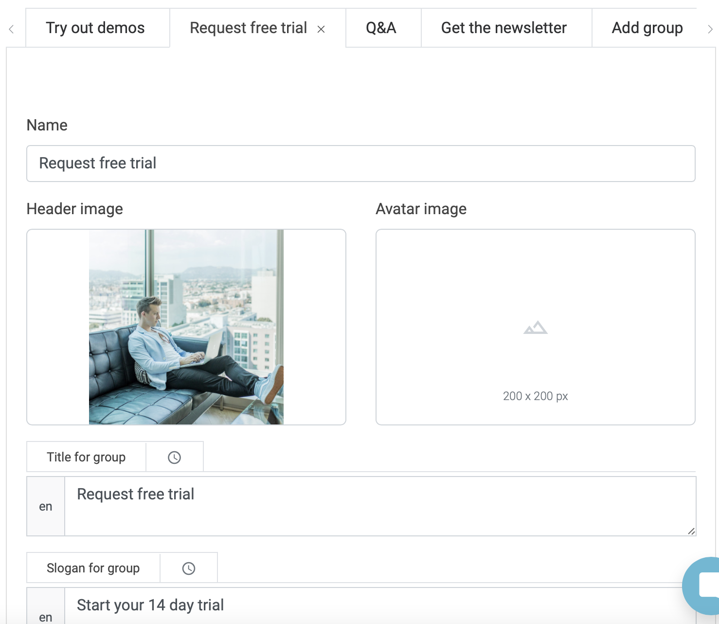 Add Group widget Add Group widget