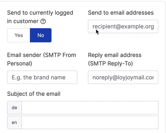 Recipients, brand name and subject