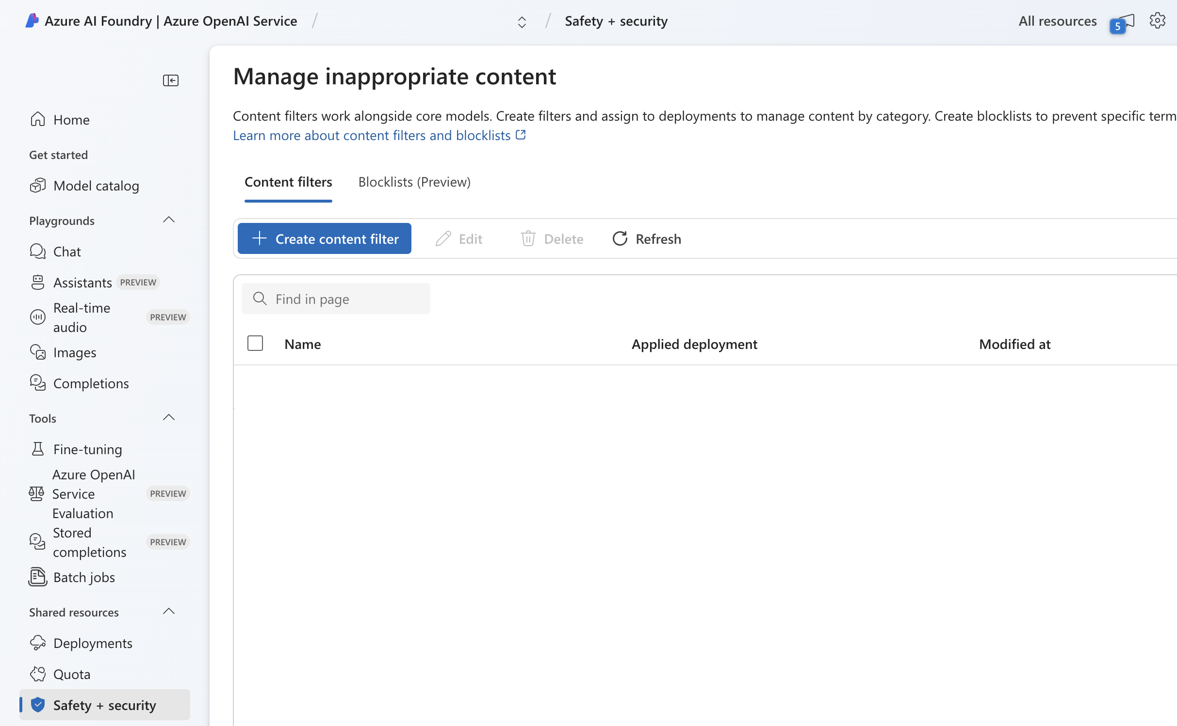 Create Content Filter Create Content Filter