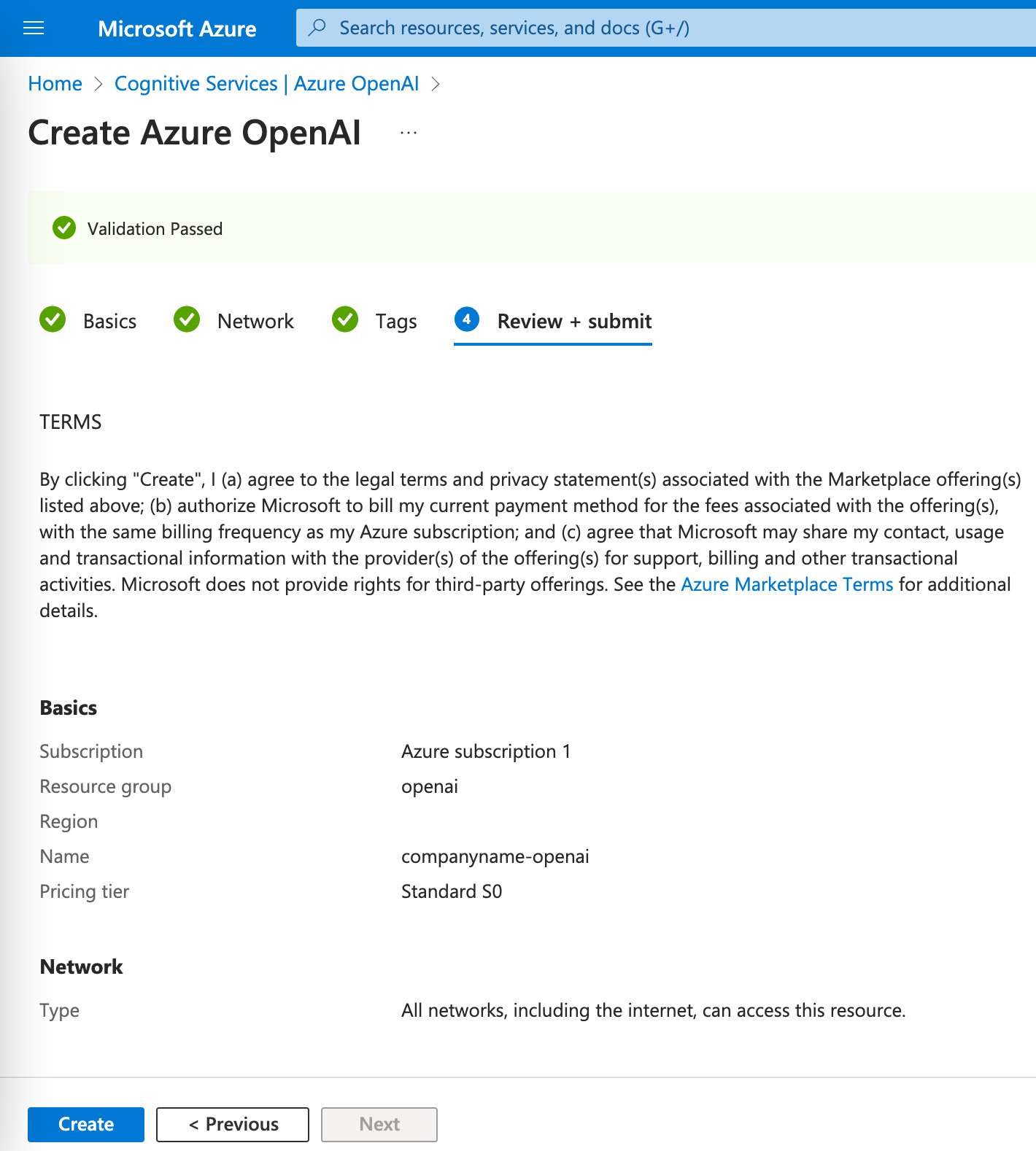 Create Azure OpenAI Submit Create Azure OpenAI Submit