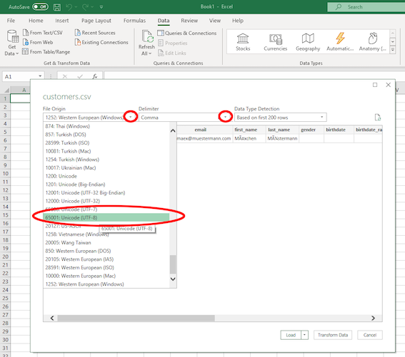 Select UTF-8 &amp; Comma
