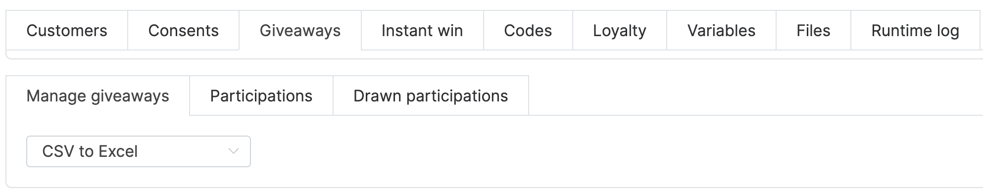 Data categories for table sellection