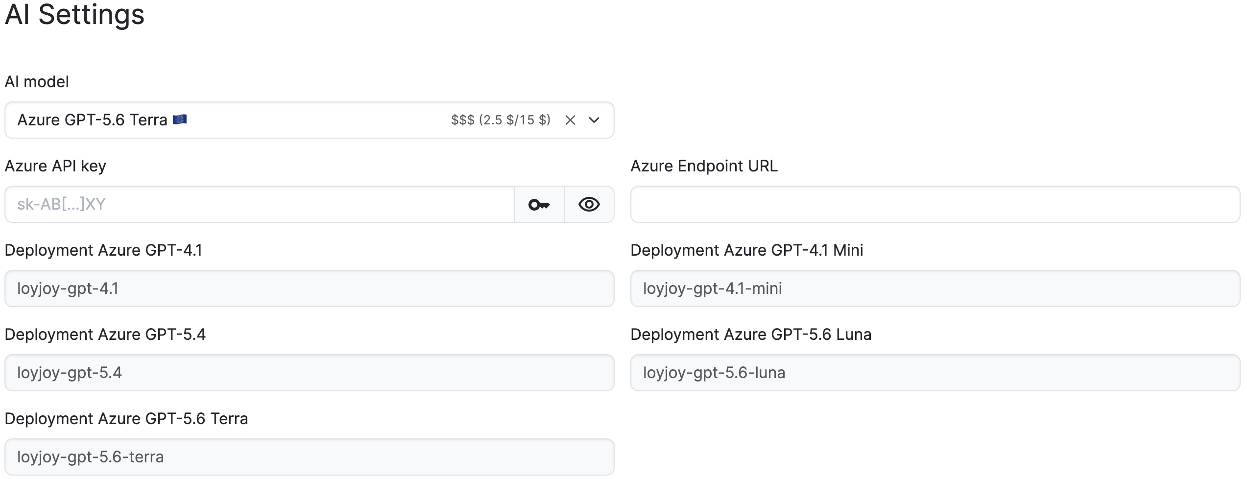 LoyJoy Azure AI settings LoyJoy Azure AI settings