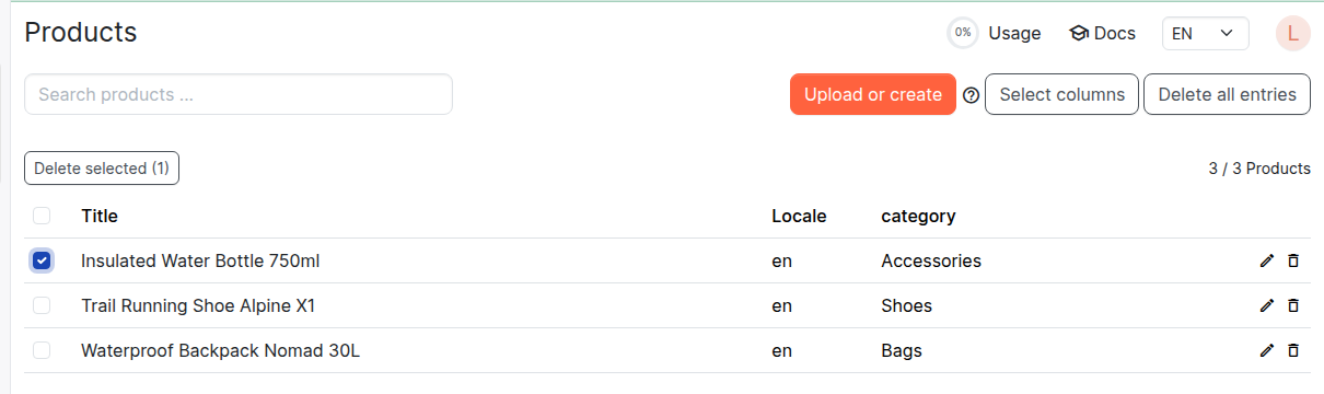 Products list