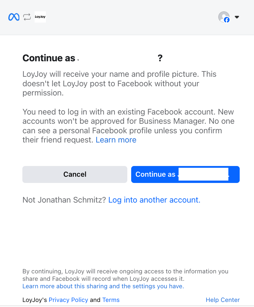 Log in or confirm your Meta account Step 1