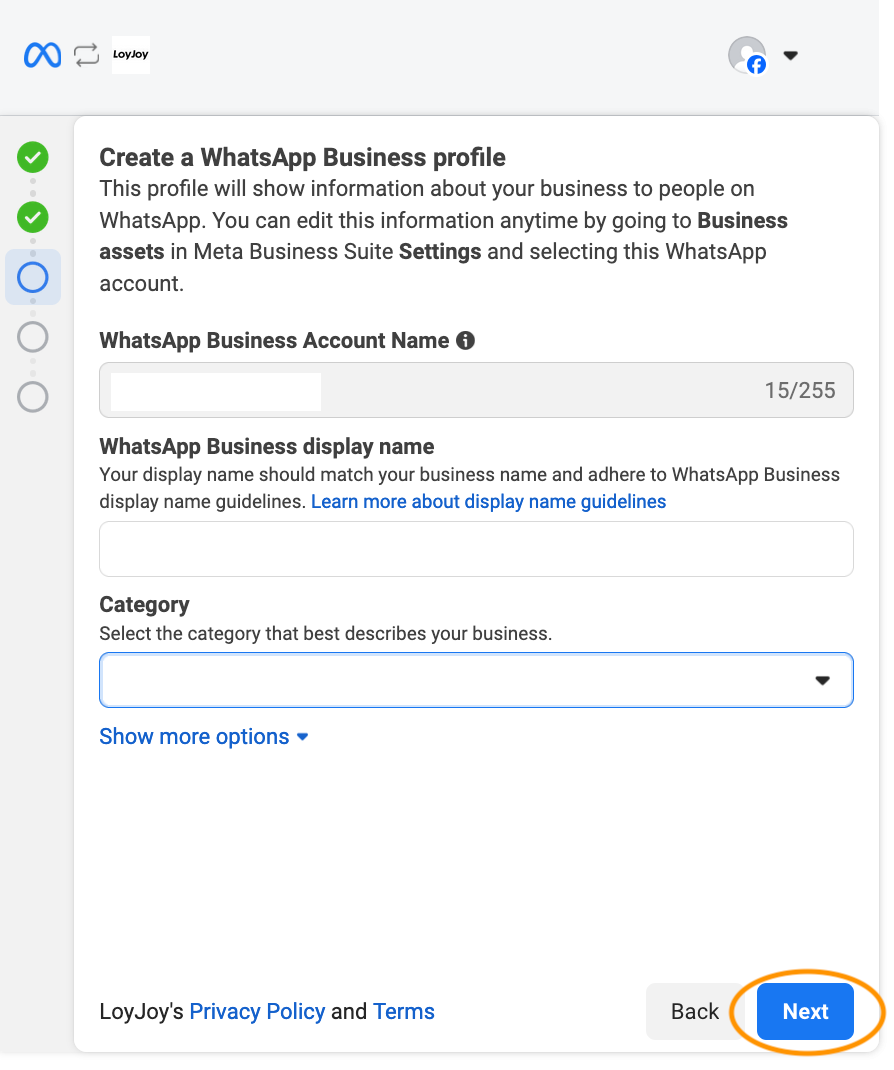Create WhatsApp Business Profile Step 5